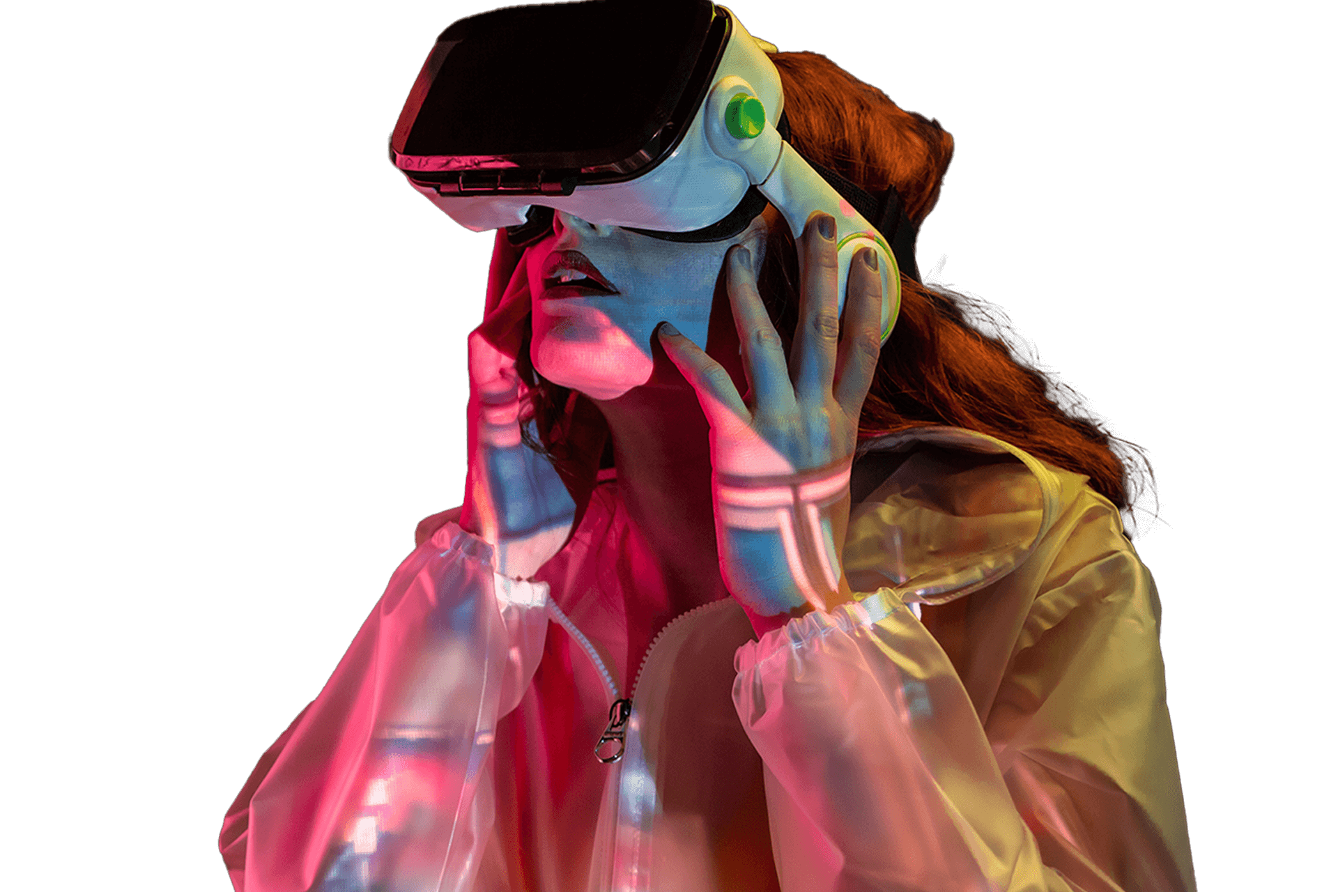 Fiatal nő VR szemüvegben a VRTigo VR teremben